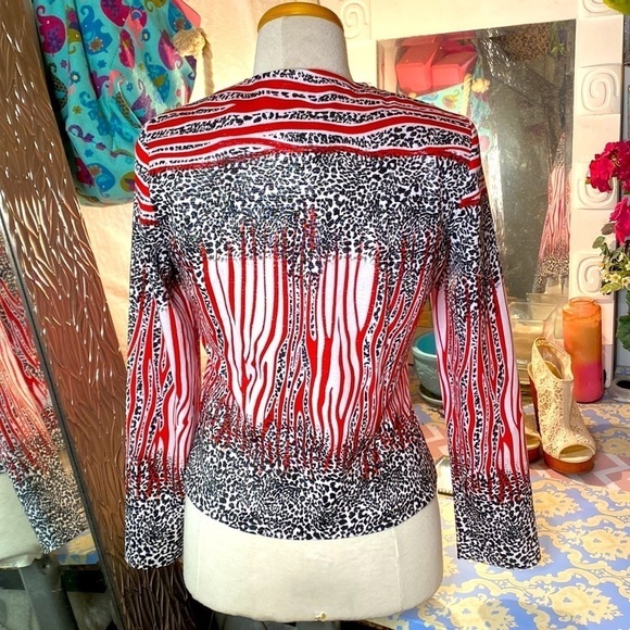🌷Joseph Ribkoff🌷 Red White Black Animal Print Stripe Jacket - Picture 5 of 11